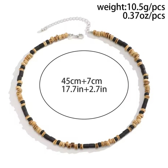 Brown and Black Small Beaded Chain Necklace Men Trendy Wood Beads - Picture 2 of 6